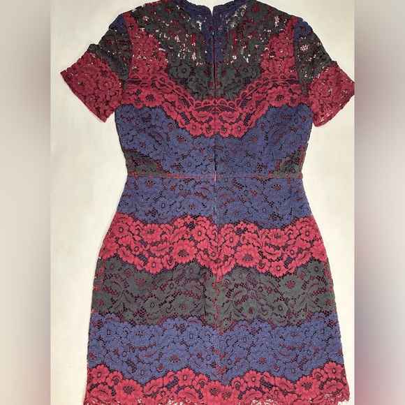 Sandro Paris “Rodney”  Colorblock (Red Blue Green) Lace Mini Dress Size 3 - Picture 4 of 10